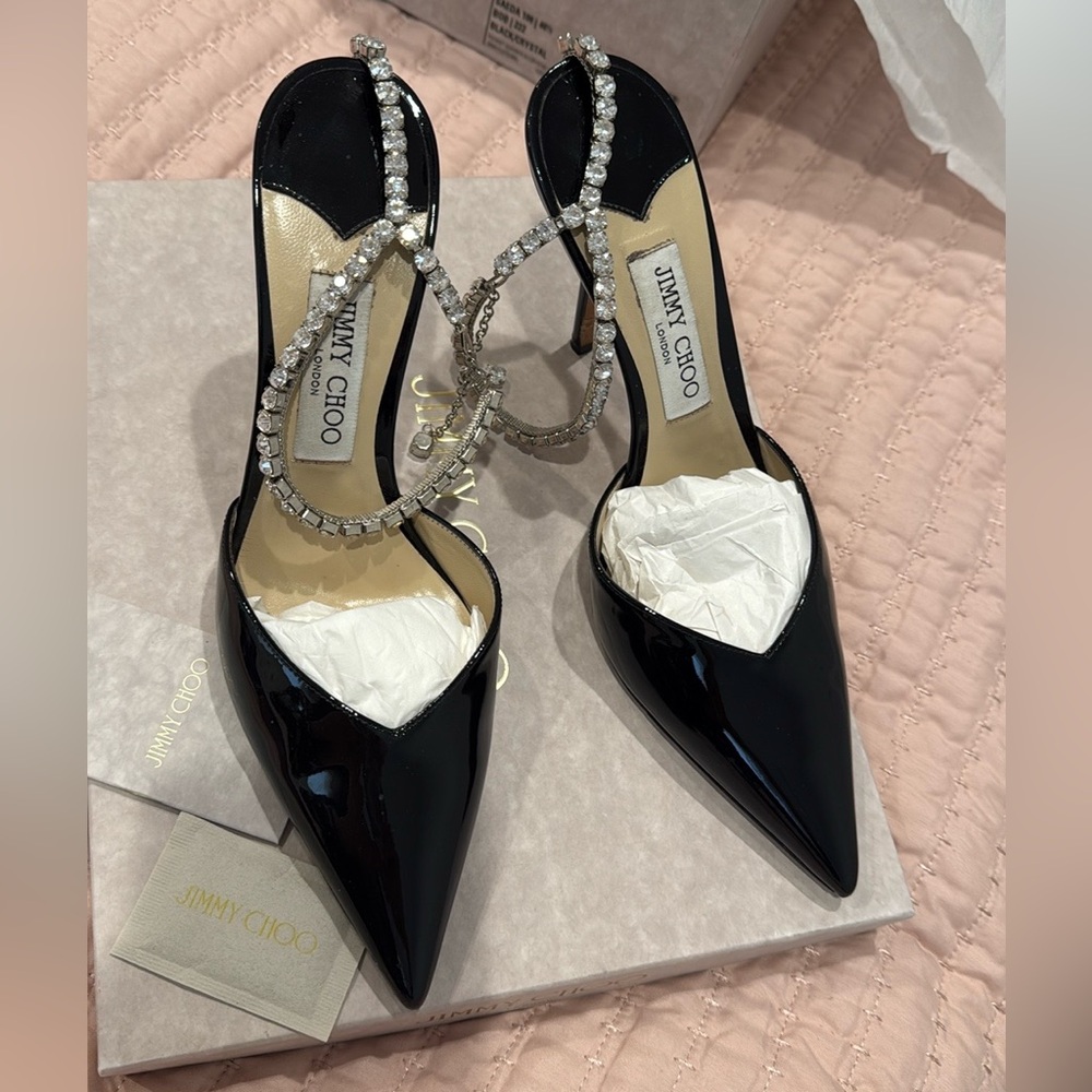 Jimmy Choo Black Patent Leather Slingback Heels